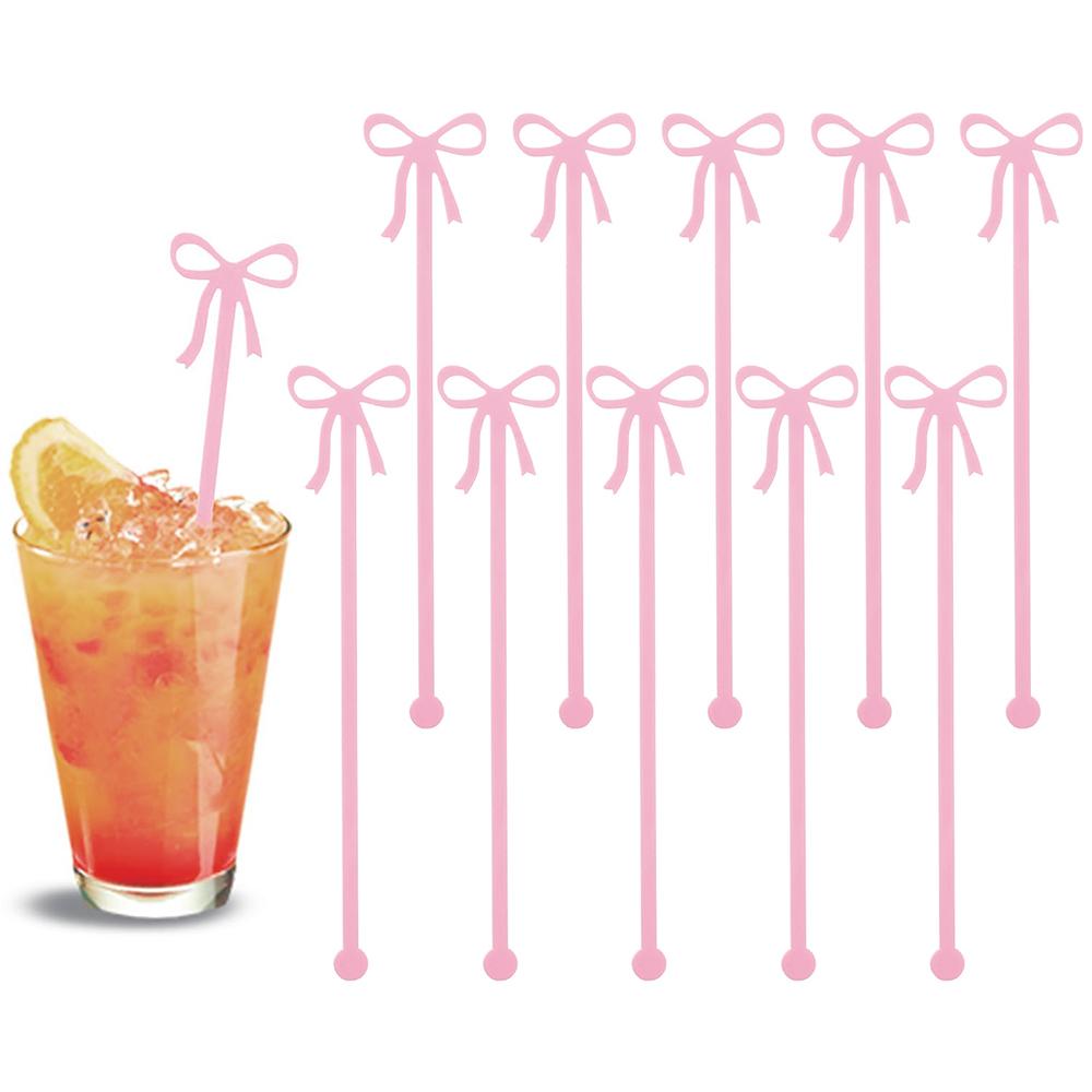 10Pcs Pink Acrylic Drink Stirrers Reusable Cocktail Swizzle Sticks Wedding Birthday Party Bar Drink Iced Coffee Stirring Rods