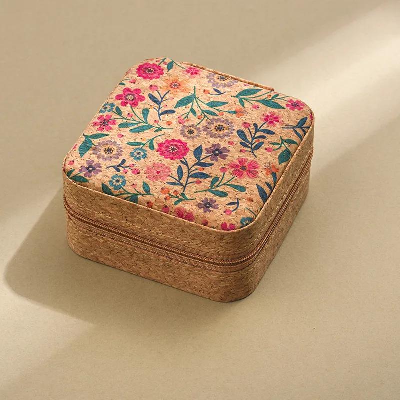 Cork Jewelry Storage Box Portable Travel Earrings Rings Necklaces Jewelry Prints Compartmentalized Storage Box YLE197