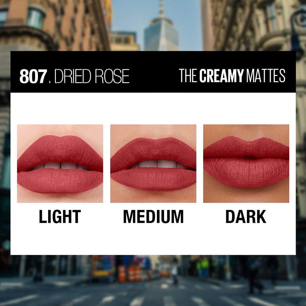 Maybelline New York Matte Lipstick 3.9g Pack Of 1 Intense Long-Lasting Colour Creamy Hydrating Lipstick 807 Dried Rose