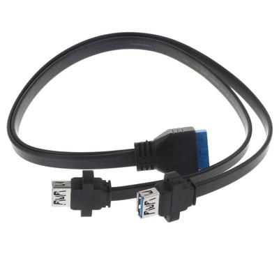 USB 3.0 20-Pin Female To Dual AF Female Flat Extension Cable