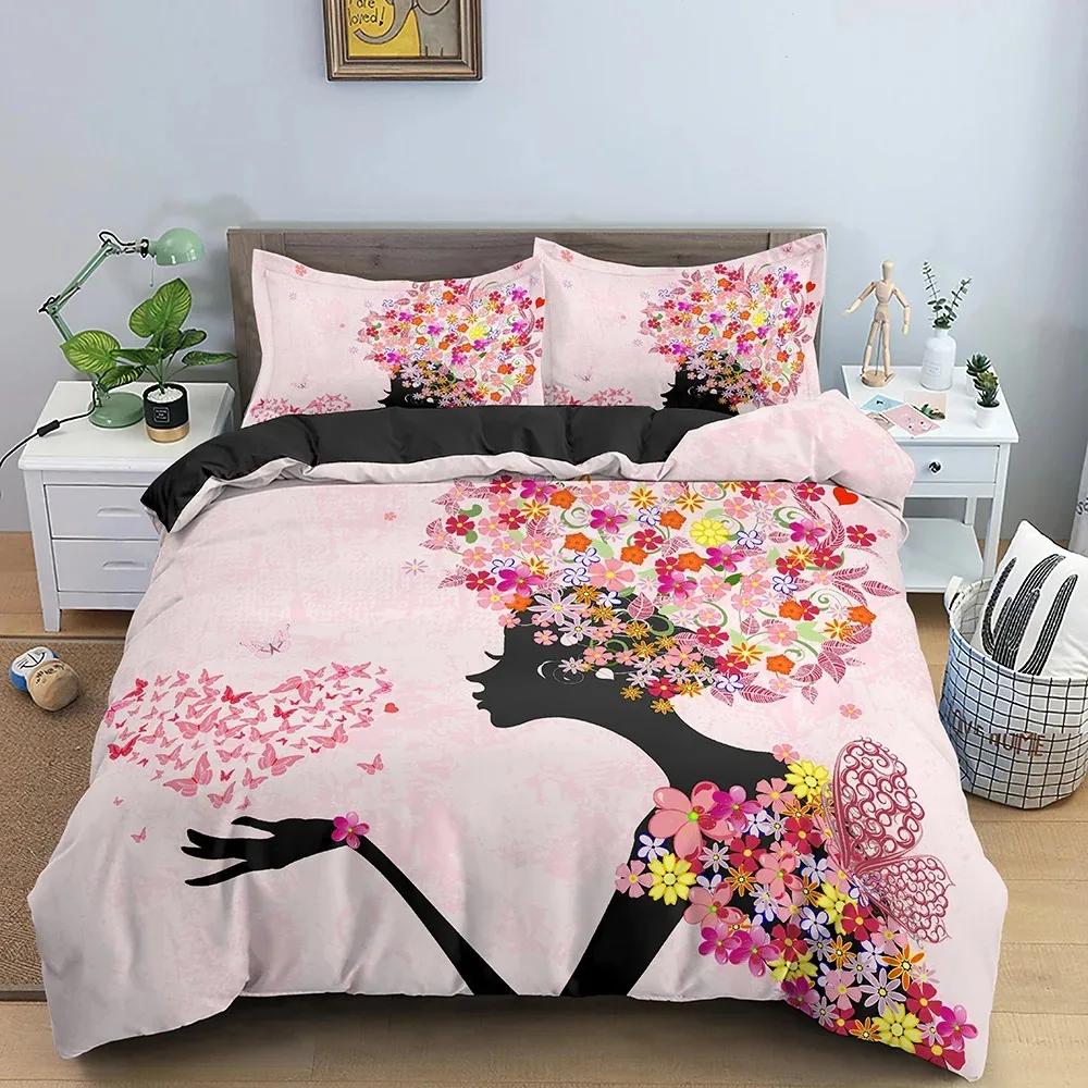 Romantic Style Duvet Cover Set Fairy Girl Bedding Set,Girls Women Couple Flying Butterflies Decor Fantasy Pink Comforter Cover