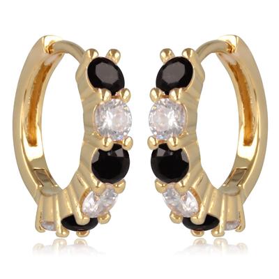 [R2039] - Gold Plated Hoop Earrings 'Sissi' Black White Gold - 10x3 Mm