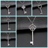 2 Colors Antique Silver Color Antique Bronze Color Vintage Key Pendant Necklace For Women Long Chain Metal Chain Necklace