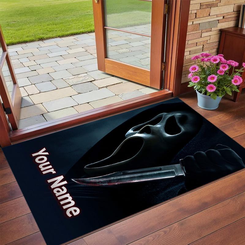 Crystal Velvet Rug Custom Name Text, Soft Non Slip Floor Mat Home DecorScream Ghostface