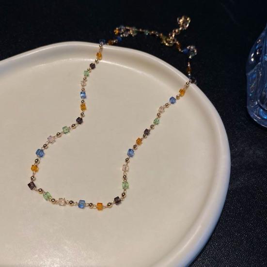 Women Necklace Beads Colorful Faux Crystal Electroplated Stainless Lightweight Cool Girl Pendant Necklace Birthday Gift Neck Jewelry