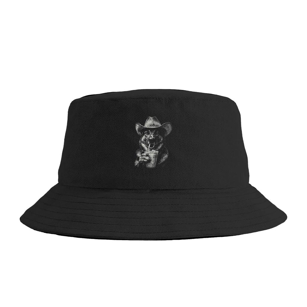 Unisex Women GerUnisex Shepherd Western Graphic Cowboy Dog Smoking Meme Bucket Hat Personality FisherUnisex Hats Summer Travel Caps