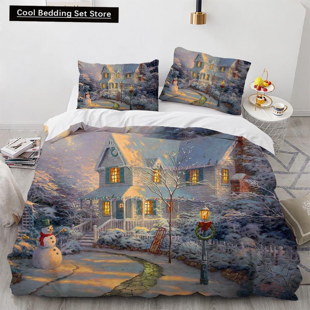 Oil Painting King Queen Duvet Cover Vintage Building Landscape Bedding Set for Adults Retro Art 2/3pcs polyester Quilt Cover
