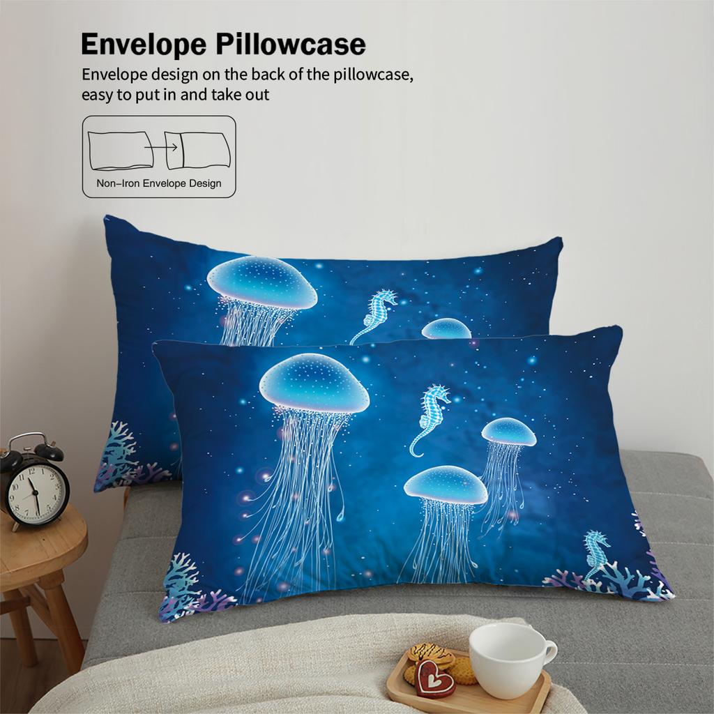 3pcs Cartoon Jellyfish Pattern Printed Bedding Set, 1*duvet Cover+2*pillowcase, Queen, for King, Queen,double Bedroom, Guestroom