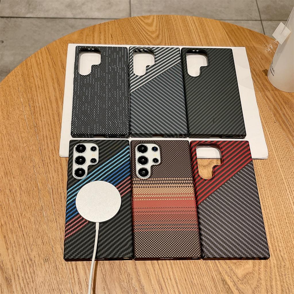 Carbon Fiber Texture Magnetic For Magsafe Case For Samsung S25 S24 S23 S22 Ultra Note 20 10 Plus Matte Ultra-Thin Hard PC Cover