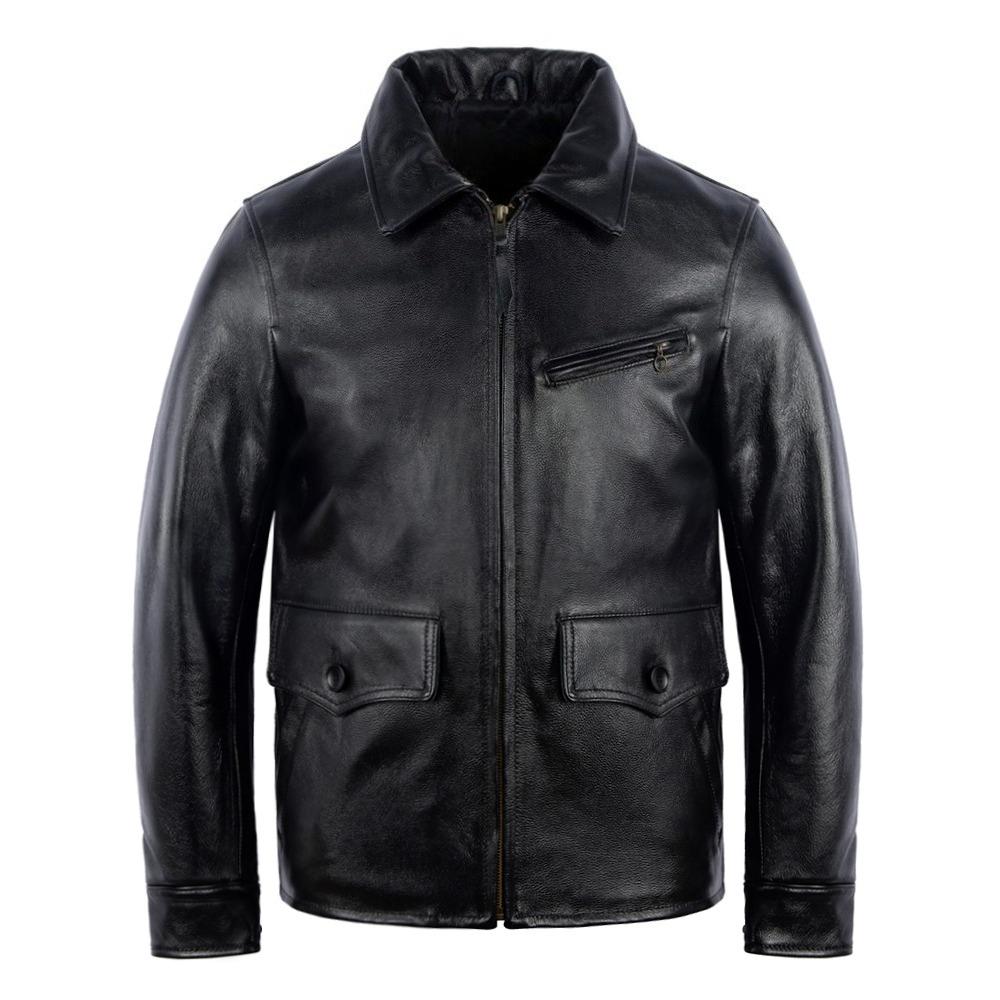 Black Men Leather Jacket Genuine Cowhide Men s Coat Spring Autumn M чёрный