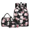 New Nylon 3-Piece Backpack Set - Thermal Lunch Bag Stylish Floral Daypack Compact Crossbody Bag Large Capacity Casual School Bag