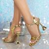 Fashion Liyke Summer Fashion Gold Strange High Heels Gladiator Sandals Women Square Toe Buckle Strap Ladies Party Dress Shoes Size 36-42