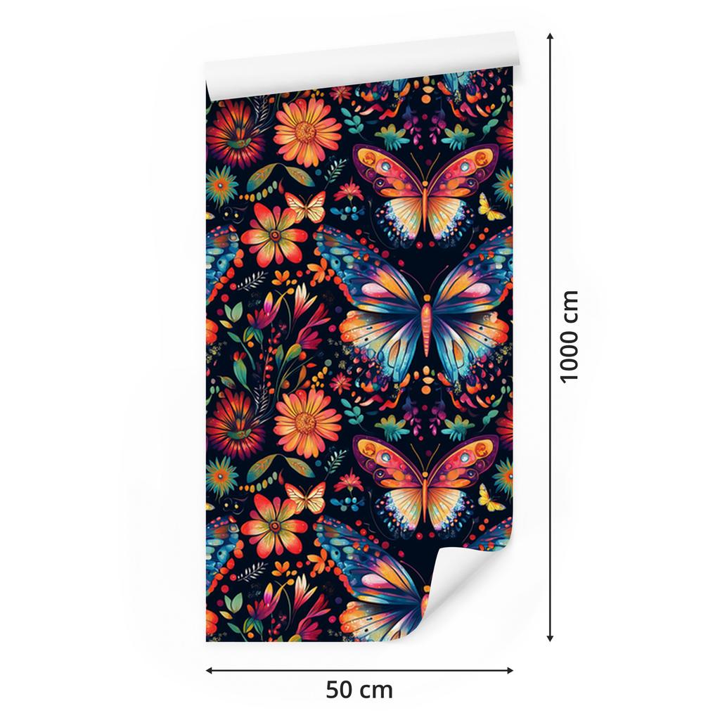 Wallpaper Colorful Butterflies Navy Blue and Burgundy for Living Room and Bedroom 50x1000