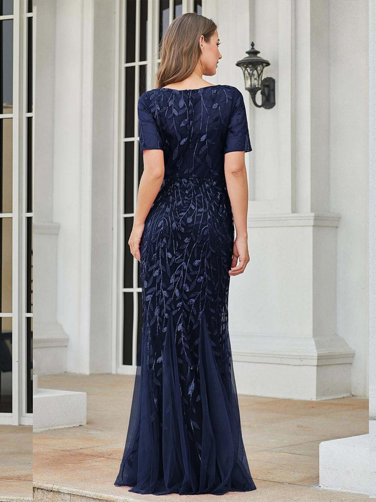 Ever-Pretty Illusion-Stickerei-Fischschwanz-Tüll-Abendkleid