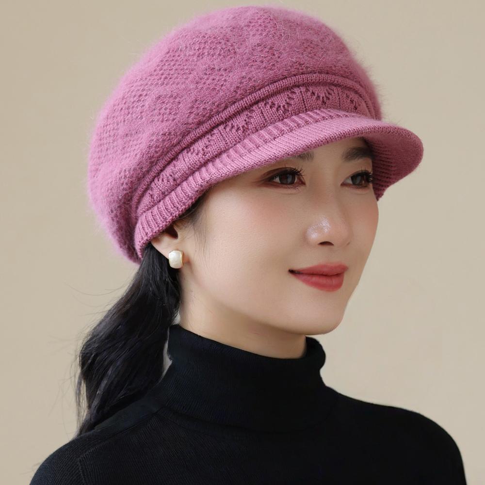 Women Winter Hat Plush Fur Lined Warm Cap For Women Casual Rabbit Fur Blend Streetwear Outdoor Fashion Knitted Hat