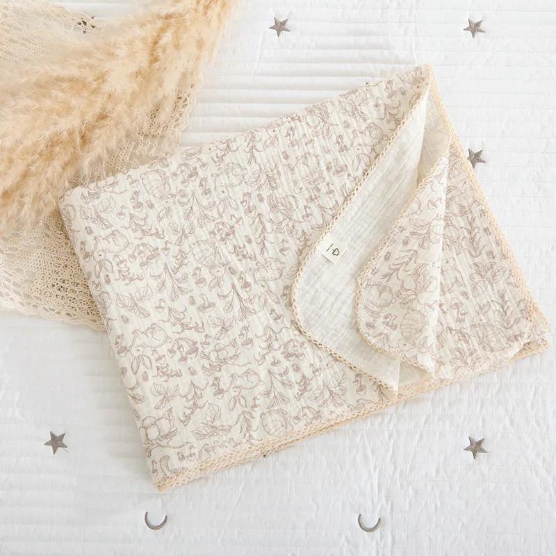 

120X150cm Cotton Muslin Baby Blanket Swaddle Wrap Floral Summer Thin Newborn Receiving Blankets Stroller Cover Bedding Baby Item 120X150cm