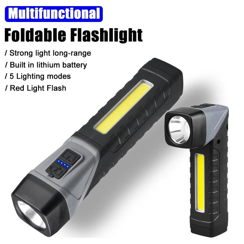 90° Rotatable LED Flashlight – USB Rechargeable Magnetic Camping Lantern, Mini Portable Torch for Outdoor/Hiking