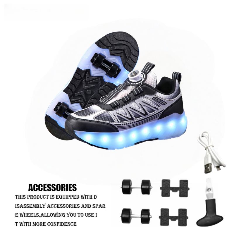 Kids Kers Roller Skate Sport Skateboard Shoes USB Charging Removeable 4 Wheels Luminous Roller Shoes Girls Boys Casual Shoes