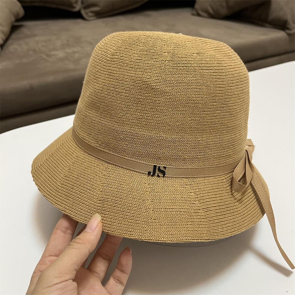 

Хлопковая вязаная шапка-рыбачка с бантом, детская осенняя тонкая складная солнцезащитная шляпа, подчеркивающая лицо, маленькая шляпа-панама от солнца Adult (55-58cm)