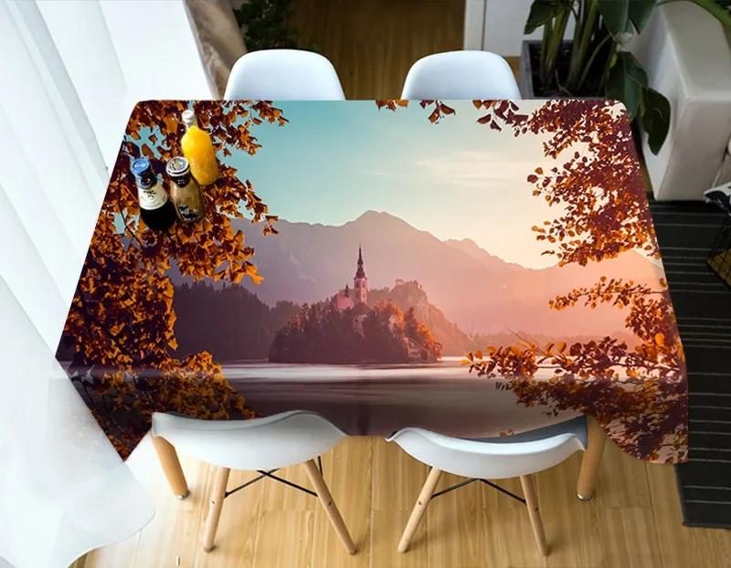 Nature Mountain Stream Landscape Pattern Tablecloth Home Kitchen Dining Table Tablecloth Wedding Decoration Antifouling Washable