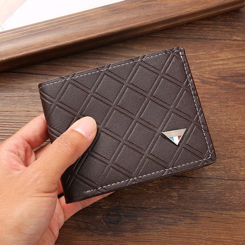 Fashionable Men's Short Wallet With Geometric Pattern Multiple Card Slots And Coin Pocket In Soft Pu Leather