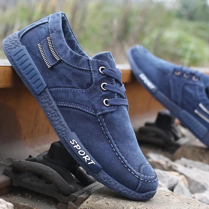 Comemore Spring New Canvas Men's Shoes Casual Breathable Denim Sports Shoes Work Male Shoe Soft Soled Lace Up Zapatos De Hombre
