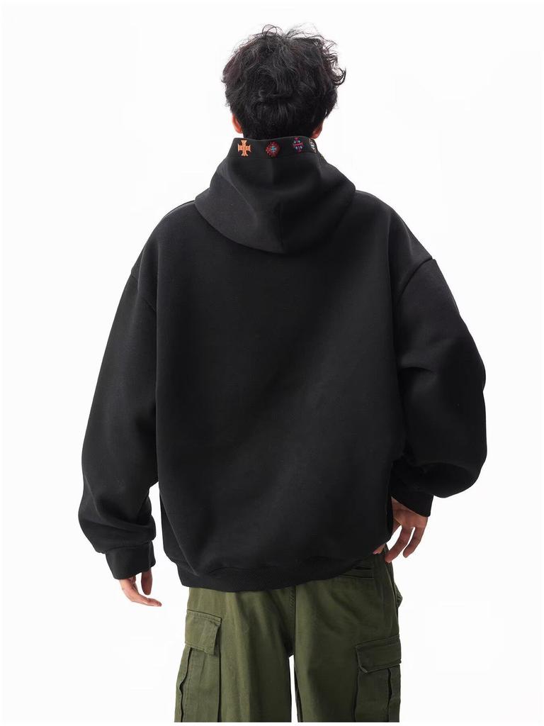 Men's Embroidered Ethnic-Style Hooded Sweatshirt - Casual, Loose-Fit, Versatile Autumn/Winter Outerwear for Couples