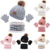 3-teiliges Pompon Baby Mütze Schal Handschuhe Set Einfarbig Mützen Handschuhe Sets Neue Strickmützen Schals