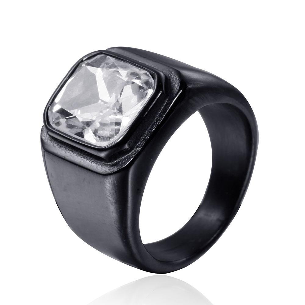 

Модное квадратное минималистичное кольцо с драгоценным камнем из титановой стали для мужчин, стильное и прочное No. 15