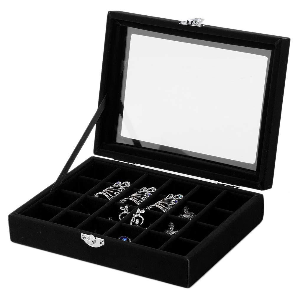 Jewelry Storage Box Velvet Earring Display Glass Jewelry Ring Organizer Holder Storage Case Slots