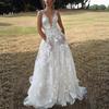 Women's Puff Dress Lace Wedding Bride Gown Sexy White Strapless Bridesmaid Dress
