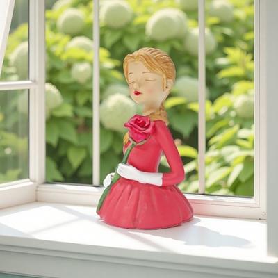 Gül Tutan Kız Figürin El Yapımı Reçine Kızlar Çiçek Masaüstü Heykeli Ev Ofis Masa Orta Parçası için