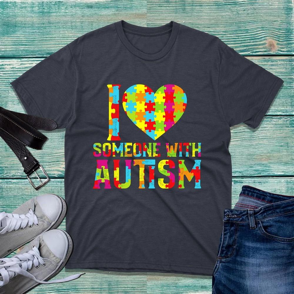I Love Someone With Autism TShirt Autism Awareness Puzzle Pieces Adult  Top S