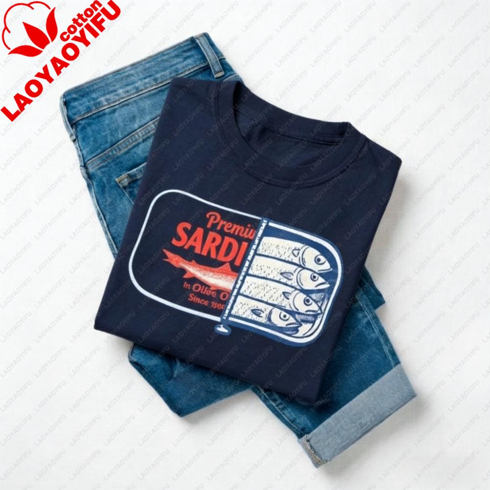 

Sardine Shirt Vintage Canned Fish Graphic Tee Tinned Fish Lover Gift Retro Seafood Cotton TShirt Funny Foodie Tee for Unisex Women 3XL