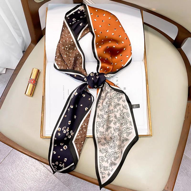 Long Silk Scarf Bag Tie Lady Neck Skinny Scarves Hairband Foulard Horse Print Brand Lady Neckerchief Ribbon  Spring New