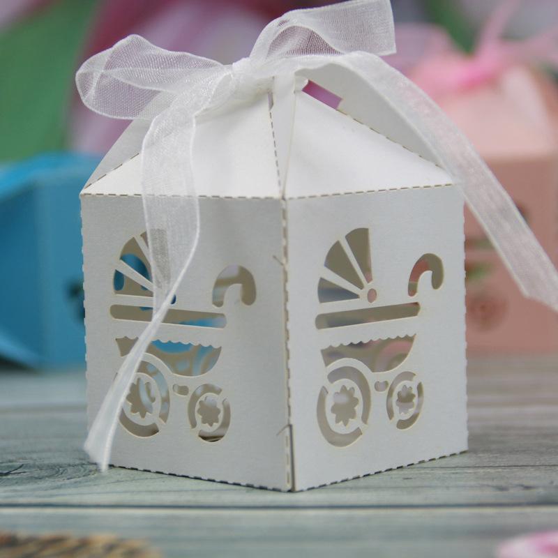 European Creative Candy Box Hollow Stroller Laser Candy Box Wedding Party Supplies белый