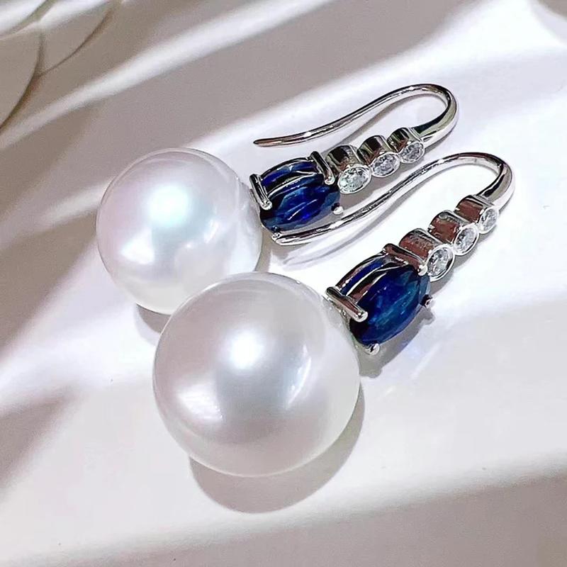 Huitan New Fashion Simulated Pearl Dangle Earrings with Blue/White Cubic Zirconia Temperament Elegant Earrings for Women Zircon