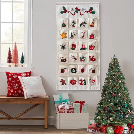 Fabric Christmas Advent Calendar with Multiple Pockets Easy To Hang 24 Days Countdown Advent Calendar Hanging Storage Bag