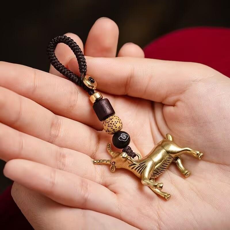 Messing Ziegen Schlüsselanhänger Antik Kupfer Tierkreiszeichen Schaf Auto Schlüsselanhänger Mini Figuren Zubehör Schmuck