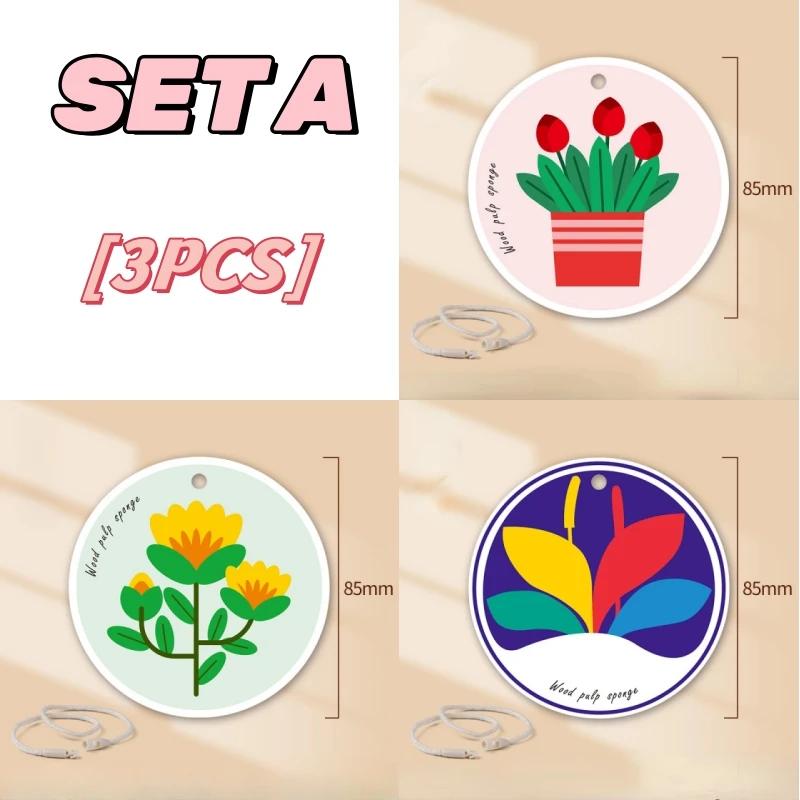 3PCS  Wood Pulp Sponge Dish Towel Kitchen Cleaning Sponge Cloth Round Flower Compression Dish Towel