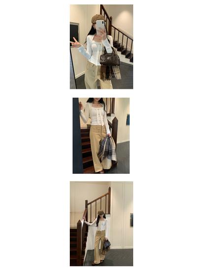 2025 European High-End Women's Lace-Up Square Neck Slimming Cropped T-Shirt