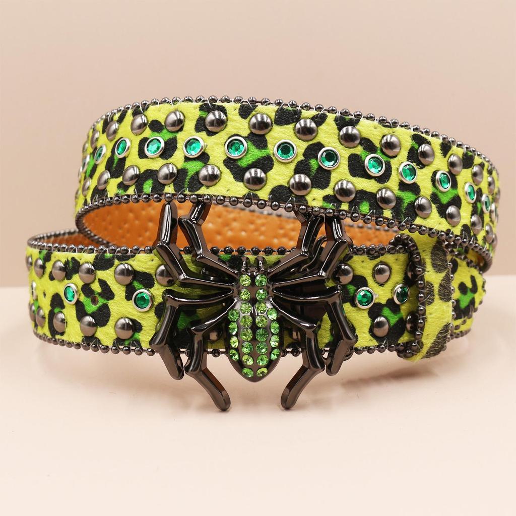 Leopard Print Rhinestone Punk Leather Belt - Y2K Style Women's Decorative Waistband