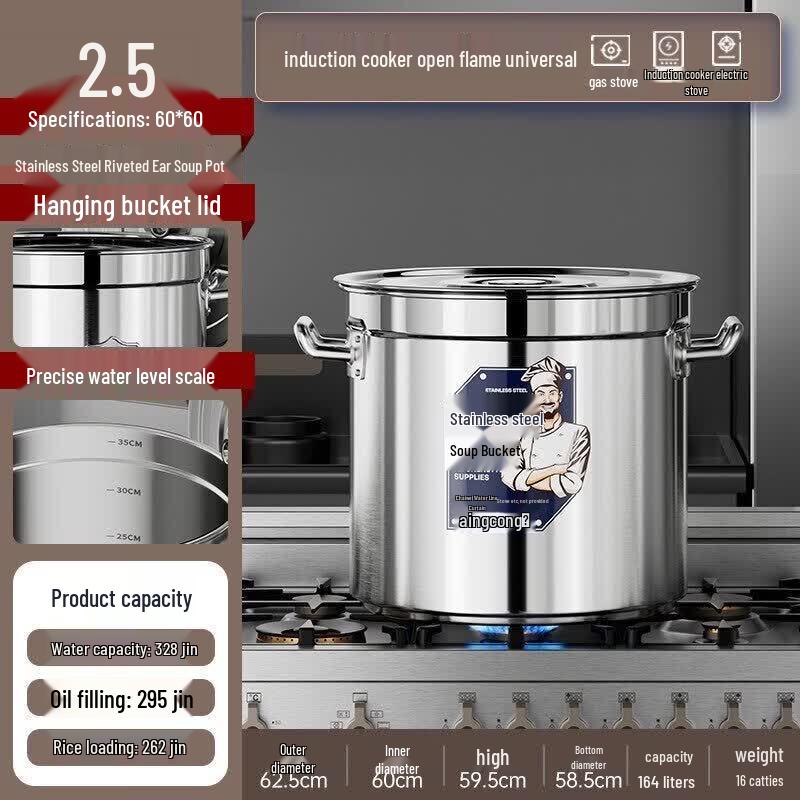 Commercial Food Grade 304 Stainless Steel Induction Soup Pot with Lid
