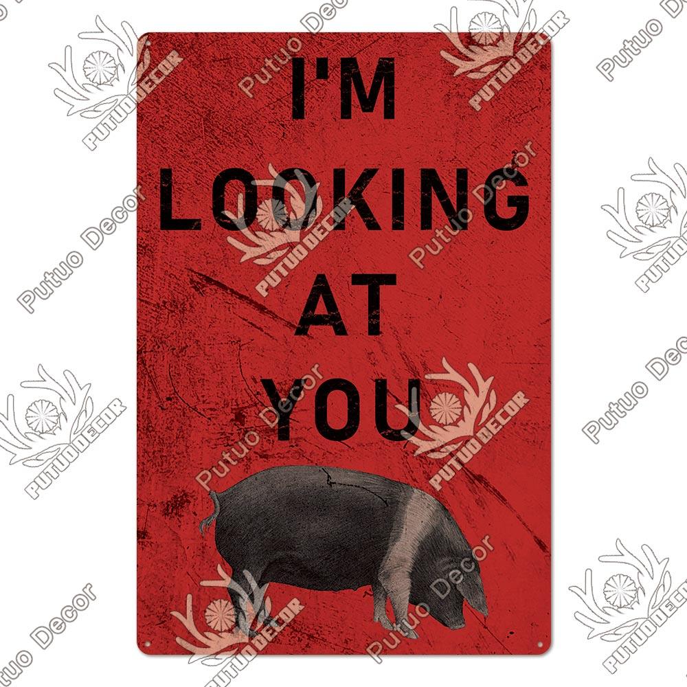 Putuo Decor Warning Tin Sign Vintage Metal Sign Pig Caution Plate Warning Decorative for Zoo Piggy Farm House Wall Decor
