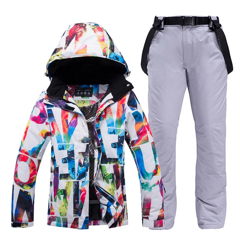 -30, Women Snow Wear Suit Sets, Snowboard Clothing, Waterproof, Winter Costume, Ski Jacket and Strap Pant, Belt Bibs for Female