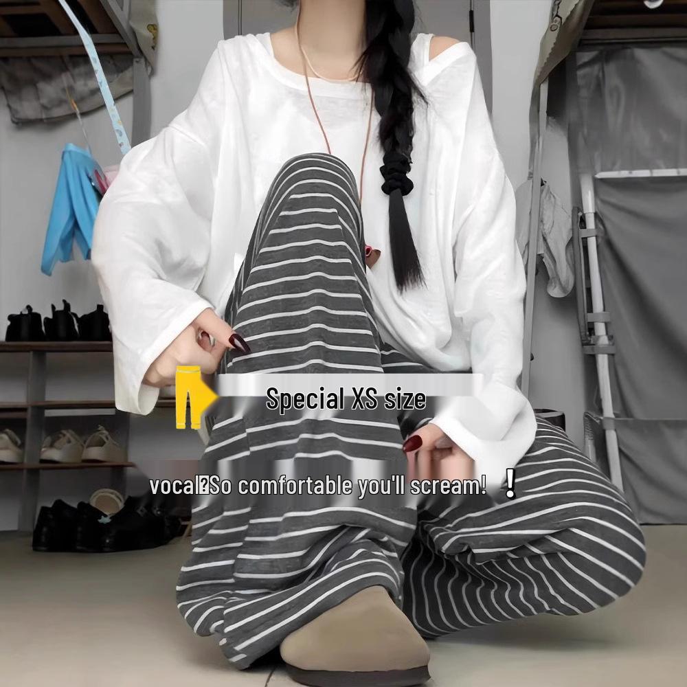 

Petite Korean Striped High-Waist Casual Wide-Leg Pants for Spring & Autumn L (106-115 jin)