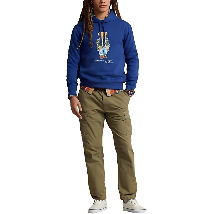 Polo Ralph Lauren Polo Bear Letter Print Hooded Long Sleeve Sweatshirt Men Sweatshirt Blue 710853309-033