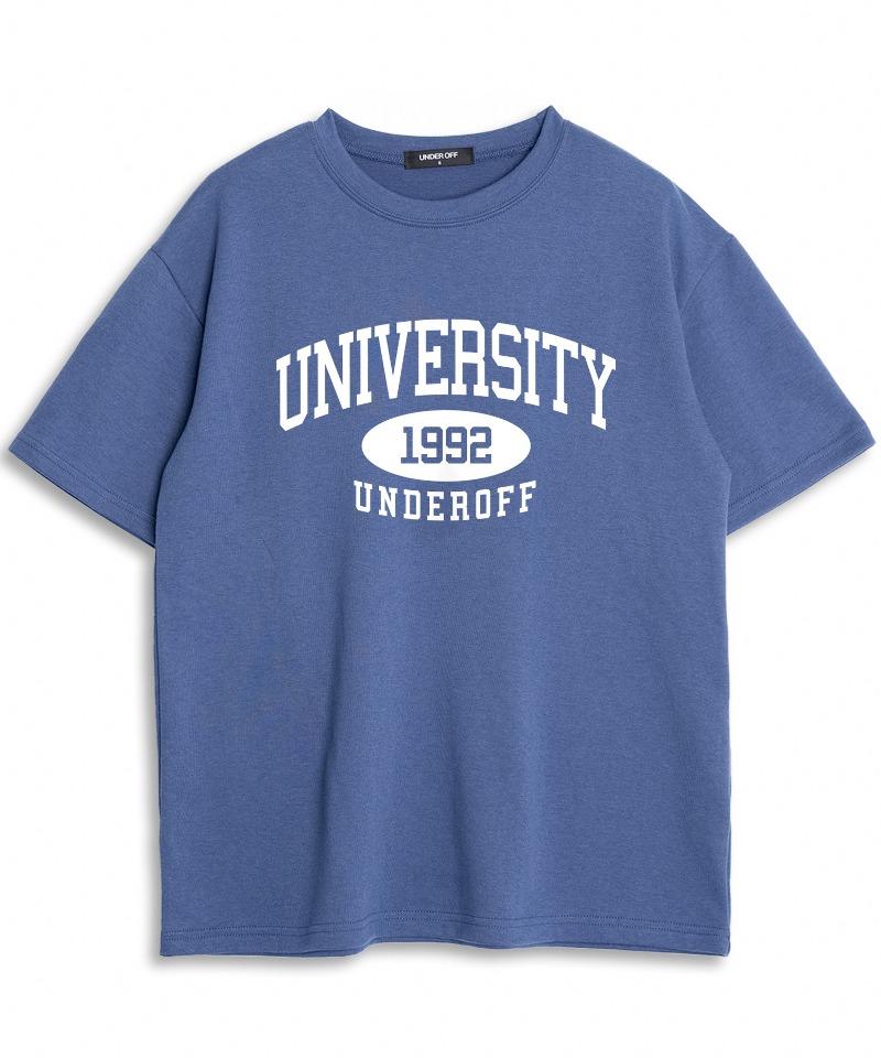 UNDEROFF Oversized Crew Neck University Short Sleeve T-Shirt Deep Blue