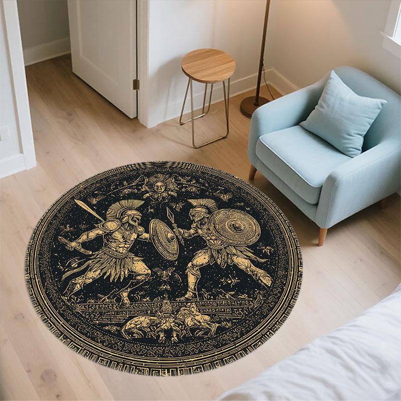 Warrior Art pattern round rug,Carpet Rug for Living Room Bedroom Playroom ,Non-slip Floor Mat,Holiday Gifts and Birthday Gifts.