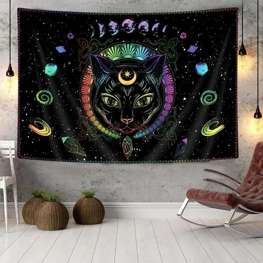 Cute Cat Tapestry Hippie Starry Night Tapestry Fantasy Kitten Playing With Butterfly Nebula Galaxy Artwork Galaxy Space